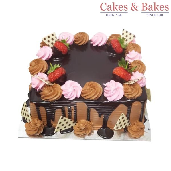 Square Chocolate Truffle Strawberry Cake