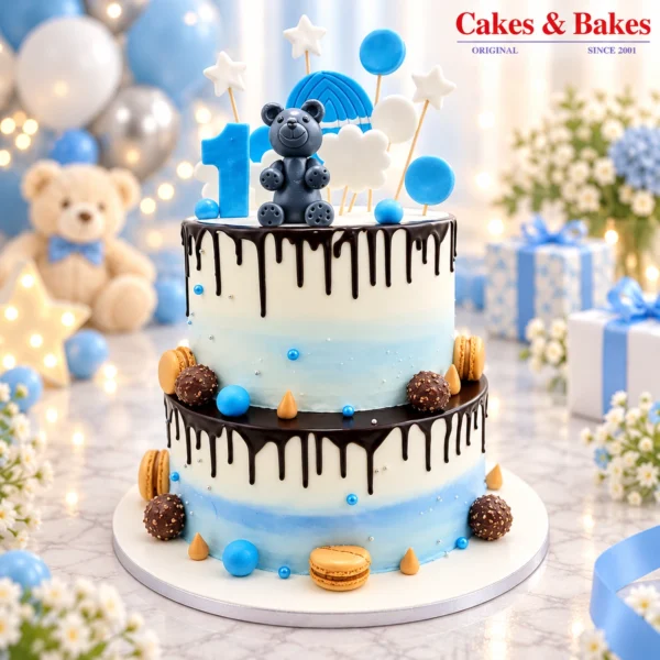 Blue First Birthday Drip Cake