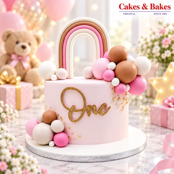 Pink Rainbow First Birthday Cake